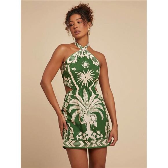 Women's Mini Camisole Dress With Printed Fabric And Tie-Back - Picture 1 of 6